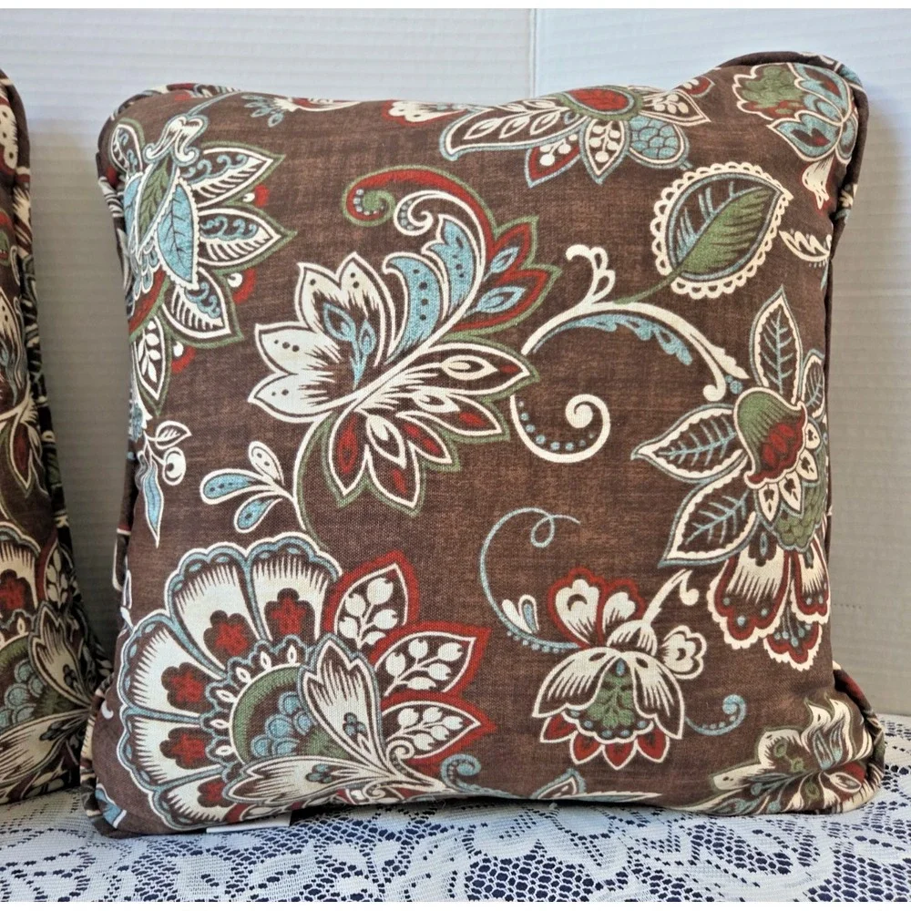 2 La-Z-Boy Throw Pillows Brown Paisley Floral 14